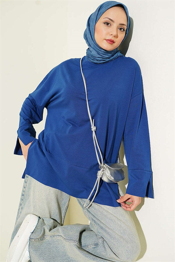 Basic Tunic with Slit Detail, Navy Blue