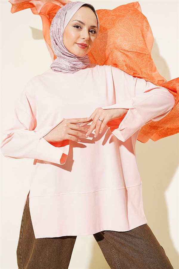 Basic Tunic with Slit Detail, Powder Pink