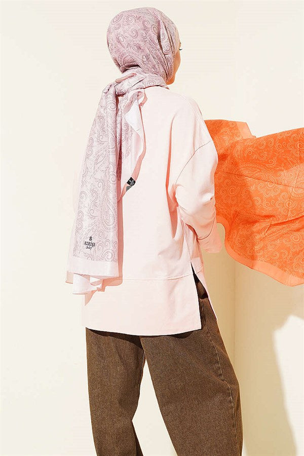 Basic Tunic with Slit Detail, Powder Pink