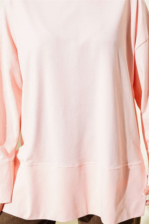 Basic Tunic with Slit Detail, Powder Pink