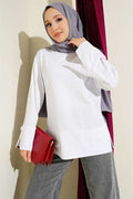 White Tunic with Wide Sleeves and Slit Detail