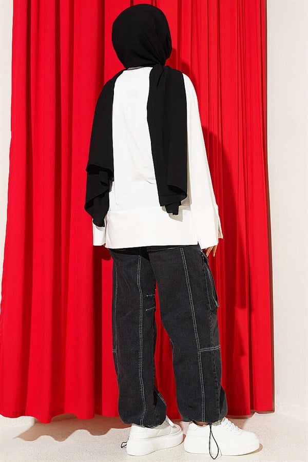 Tunic with Wide Sleeves and Slit Detail, Ecru