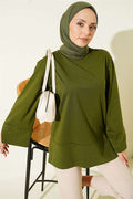 Wide-Sleeved Tunic with Slit Detail, Khaki