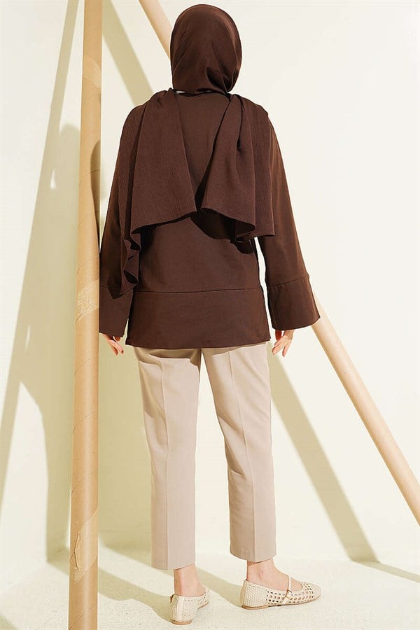 Brown Tunic with Slit Detail and Wide Sleeves