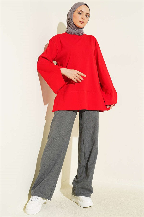 Red Tunic with Wide Sleeves and Slit Detail