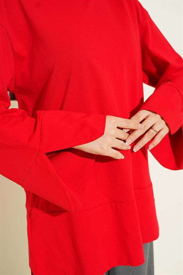 Red Tunic with Wide Sleeves and Slit Detail