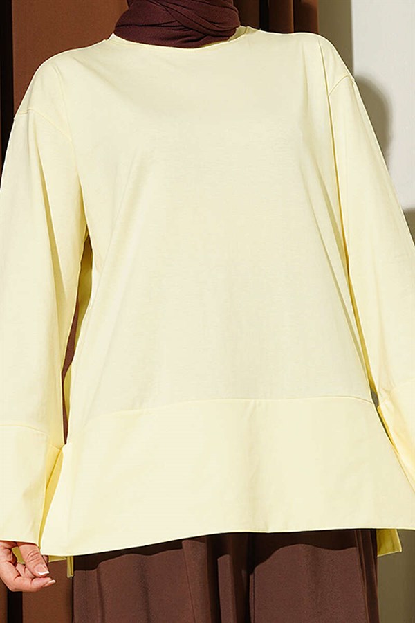 Yellow Tunic with Wide Sleeves and Slit Detail