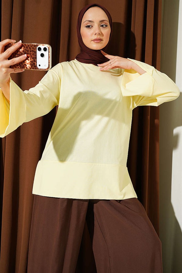 Yellow Tunic with Wide Sleeves and Slit Detail
