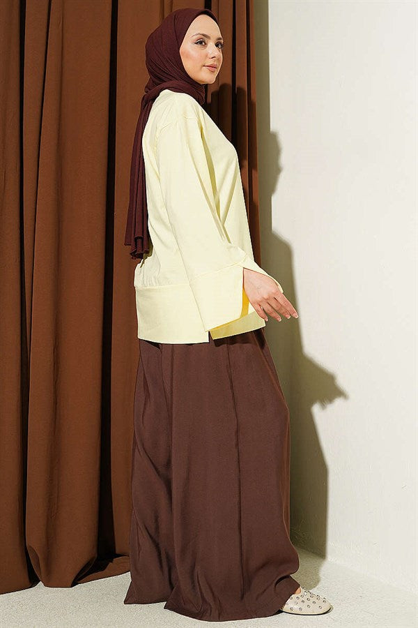 Yellow Tunic with Wide Sleeves and Slit Detail