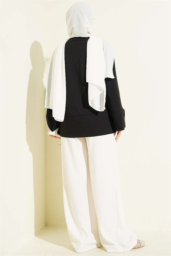 Black Tunic with Wide Sleeves and Slit Detail