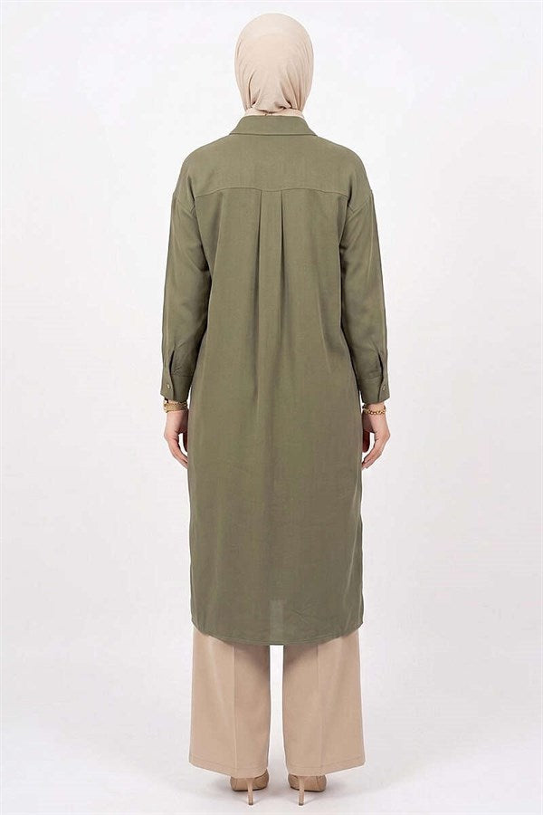 Long Tencel Tunic with Slit Detail, Khaki