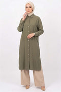 Long Tencel Tunic with Slit Detail, Khaki