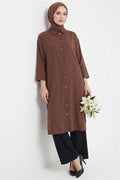 Long Tunic with Slit Detail, Brown