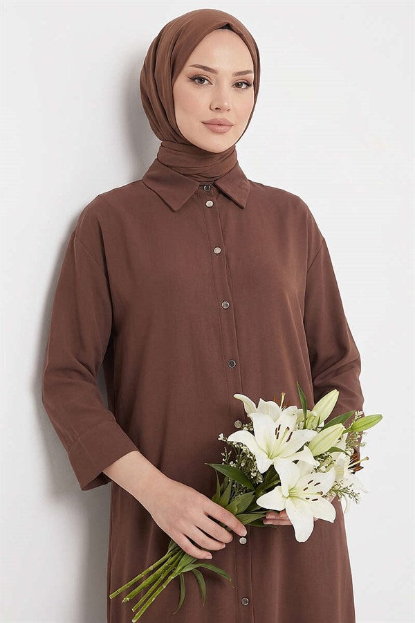 Long Tunic with Slit Detail, Brown