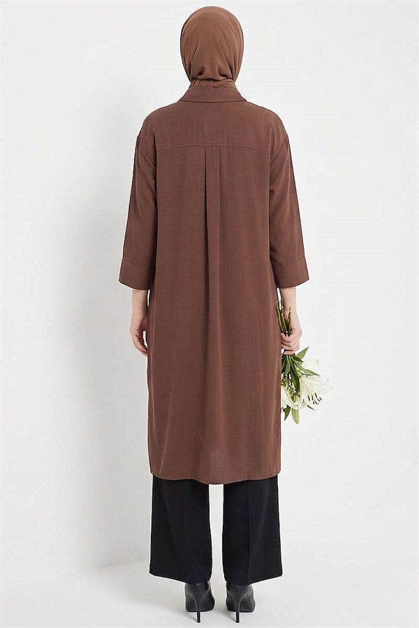 Long Tunic with Slit Detail, Brown