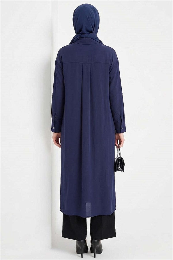 Navy Blue Long Tunic with Slit Detail