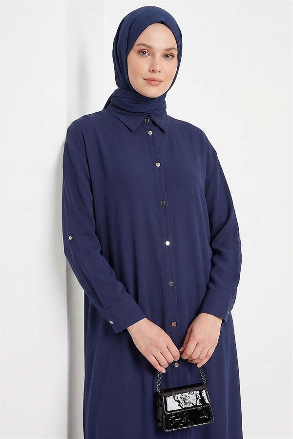 Navy Blue Long Tunic with Slit Detail
