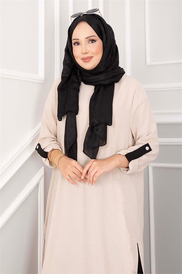 Long Tunic and Pants Set with Slit Detail (Stone Embellished)