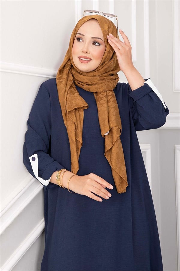Long Tunic and Pants Set with Slit Detail, Navy Blue