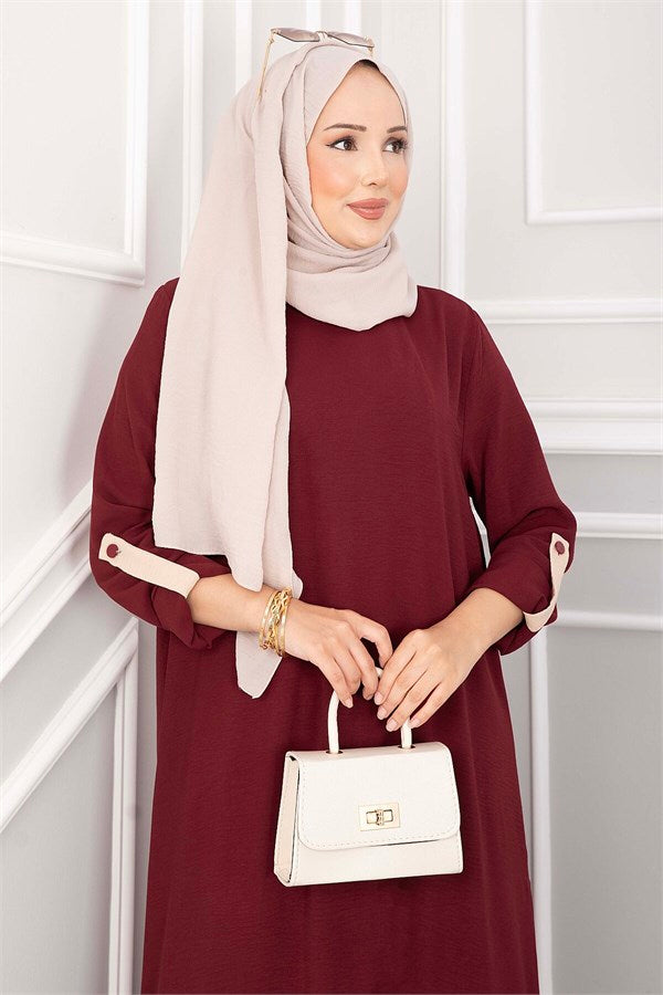 Long Tunic and Pants Set with Slit Detail, Burgundy