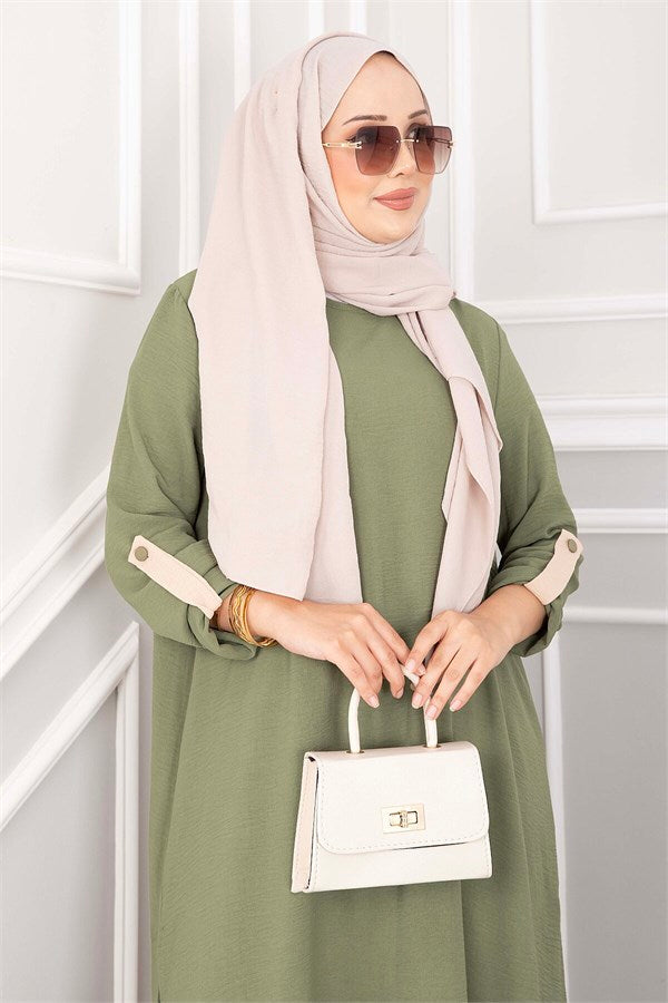 Long Tunic and Pants Set with Slit Detail, Khaki