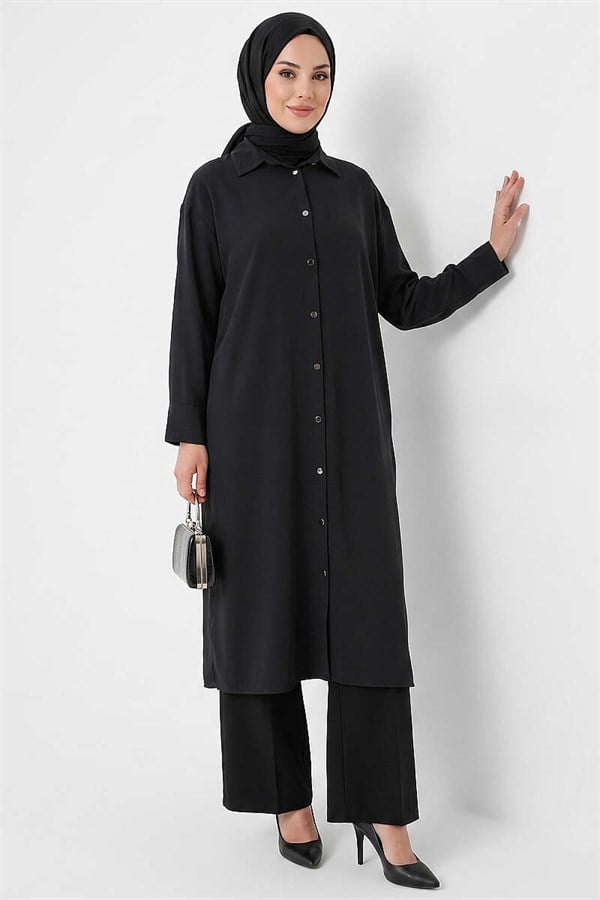Long Tunic with Slit Detail, Black