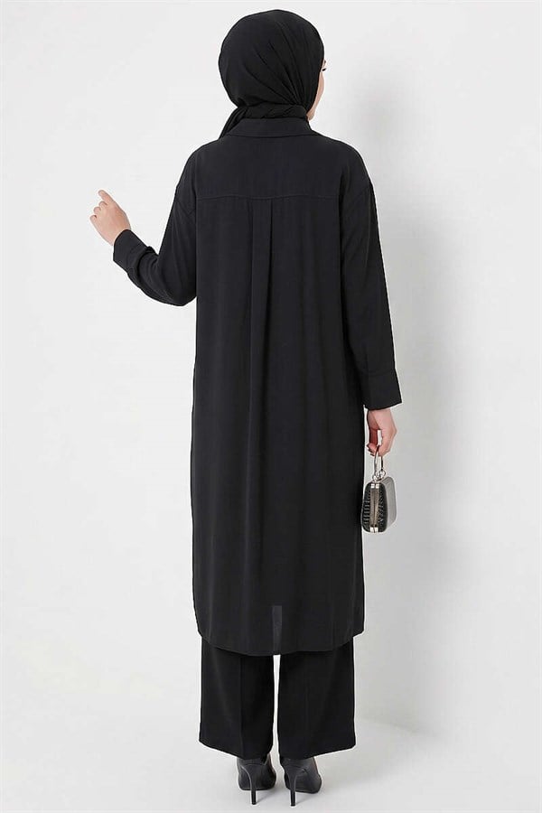 Long Tunic with Slit Detail, Black