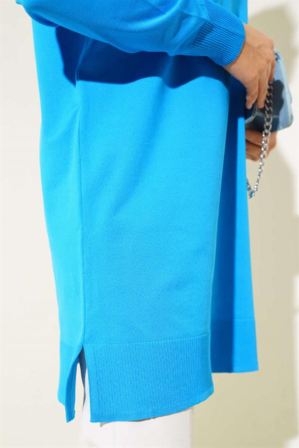 Basic Knit Tunic with Slits Blue
