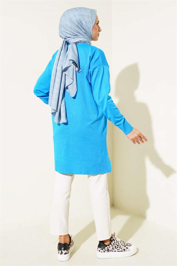Basic Knit Tunic with Slits Blue