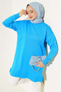 Basic Knit Tunic with Slits Blue