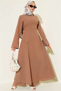Linen Tunic 2 Piece Set with Slit and Belt, Latte