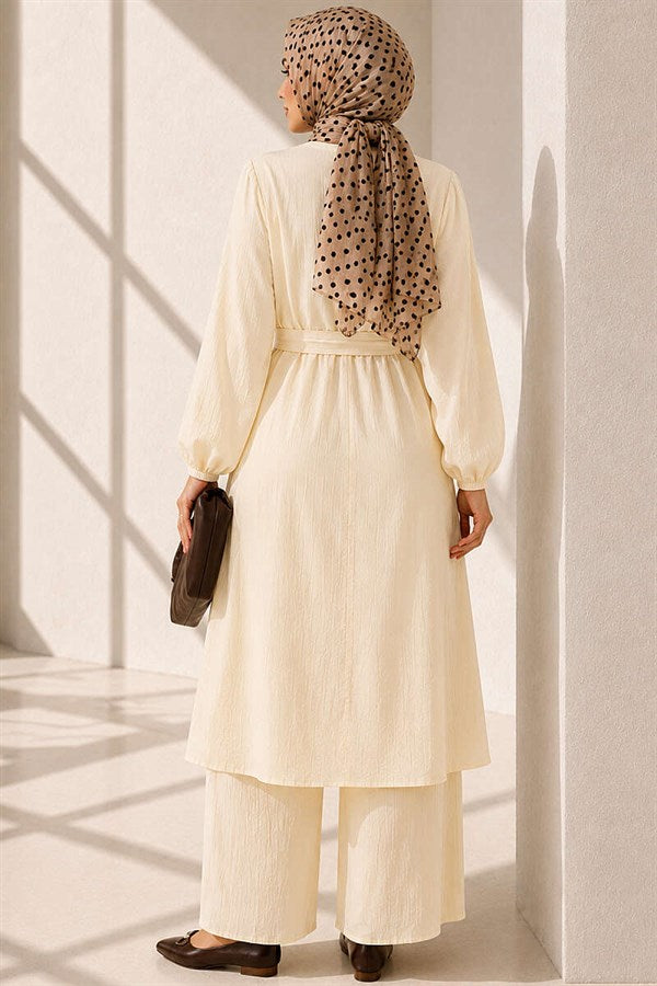 Yellow Long Tunic 2 Piece Set with Slit and Floral Accessories