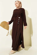 Long Tunic 2 Piece Set with Slit and Floral Accessories, Coffee