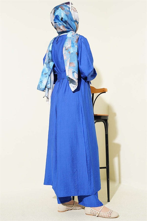 Long Tunic 2 Piece Set with Slit and Floral Accessories (Saksı)