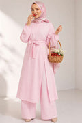Pink Long Tunic 2 Piece Set with Slit and Floral Accessories