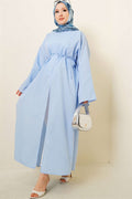 Long Tunic with Slit and Drawstring, Blue