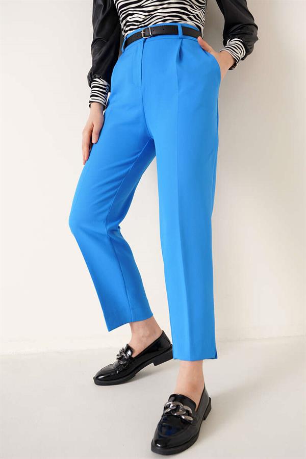 Indigo Trousers with Slit Belt