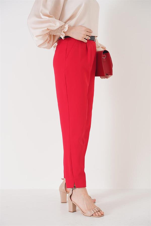 Slit Belted Red Trousers