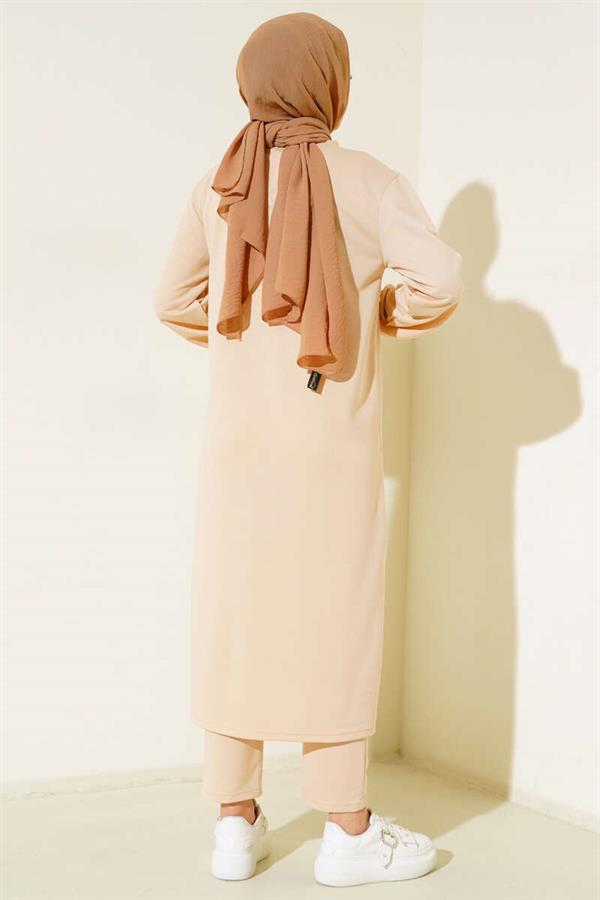 Slit Long 2 Piece Set Beige