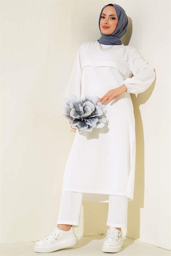 Slit Long 2 Piece Set White