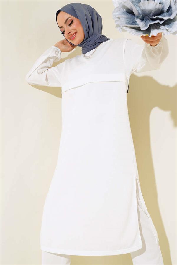 Slit Long 2 Piece Set White