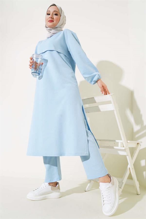 Slit Long 2 Piece Set Ice Blue