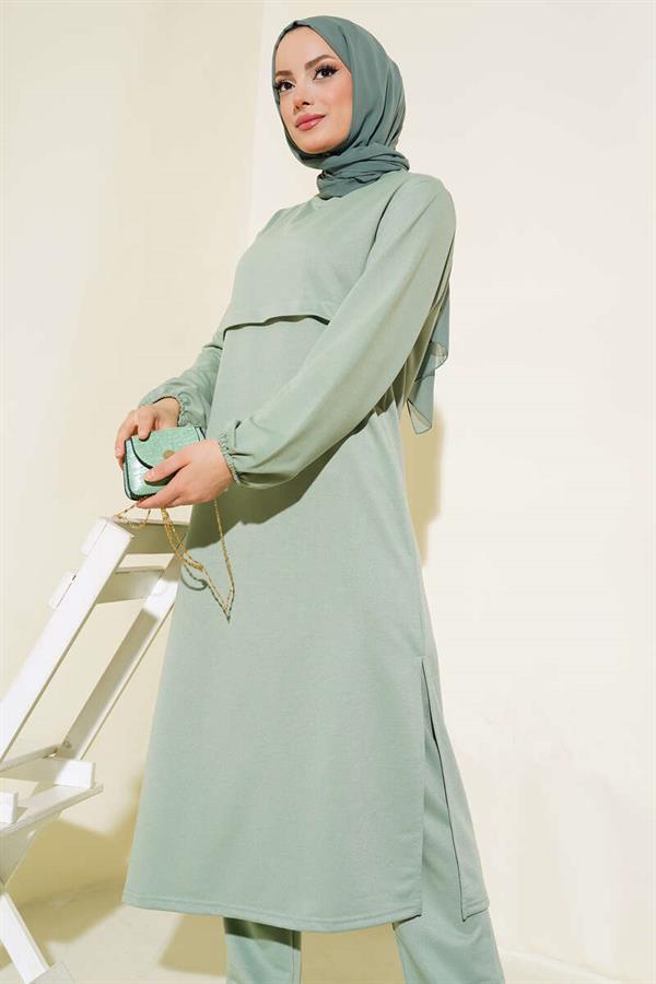 Slit Long 2 Piece Set Green