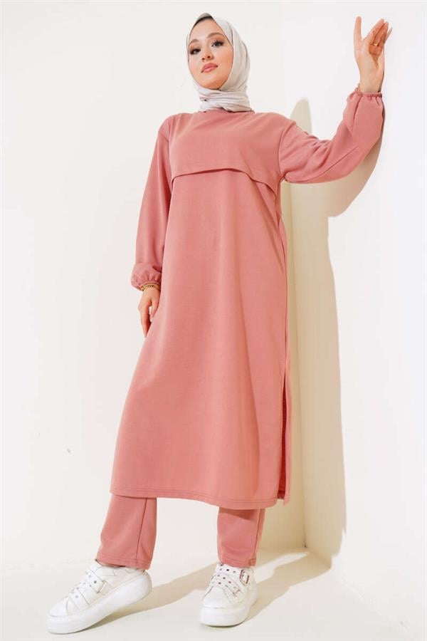 Slit Long 2 Piece Set Dusty Rose