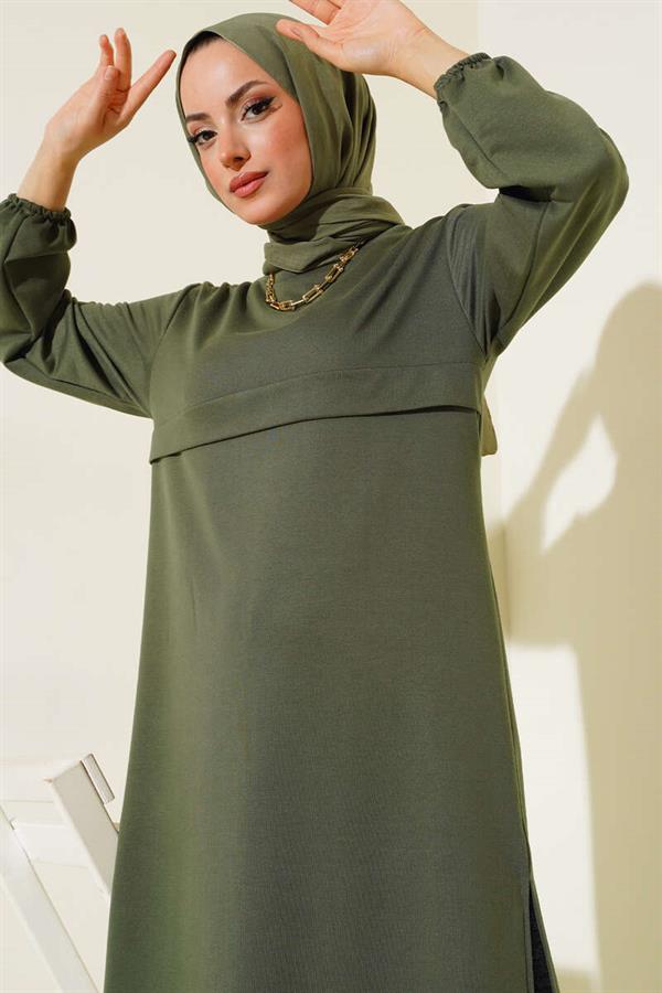 Slit Long Double-breasted 2 Piece Set Khaki