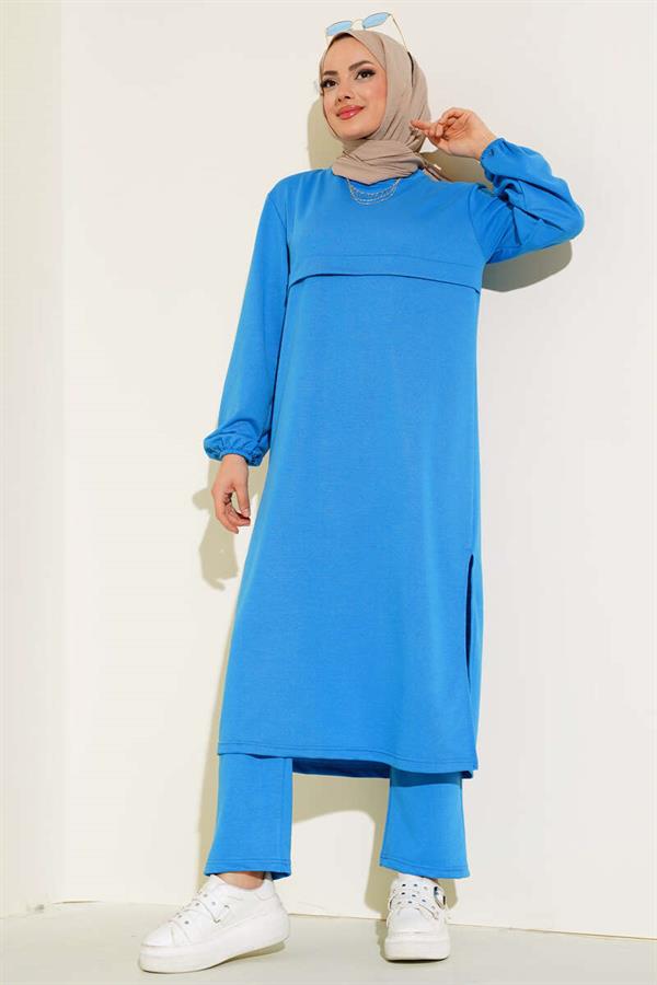 Slit Long 2 Piece Set Indigo