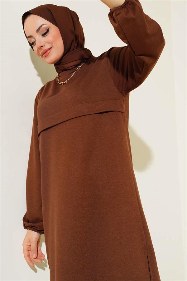 Slit Long Double Breasted 2 Piece Set Brown