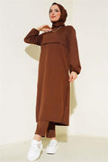 Slit Long Double Breasted 2 Piece Set Brown