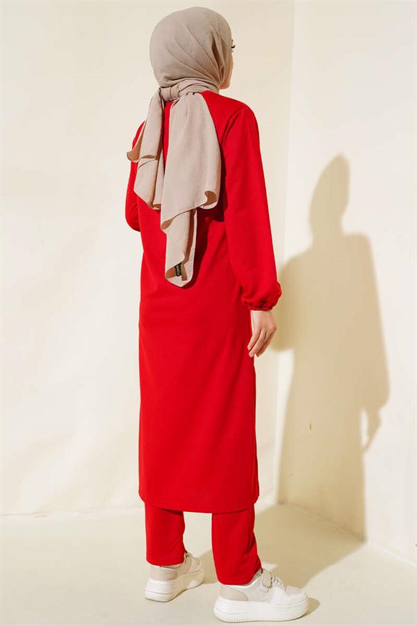  Slit Long 2 Piece Set Red
