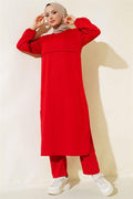 Slit Long 2 Piece Set Red